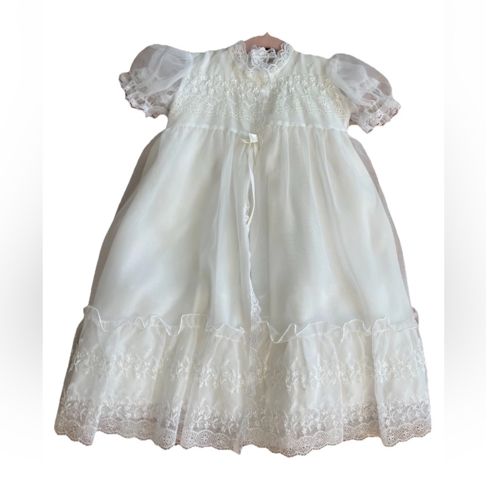 Sears‎ made in USA Vintage baby girls 12 months 4 piece pure white dress set